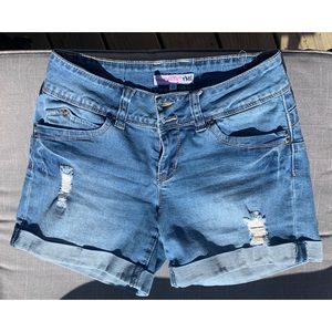 YMI WannaBettaButt light blue jean shorts